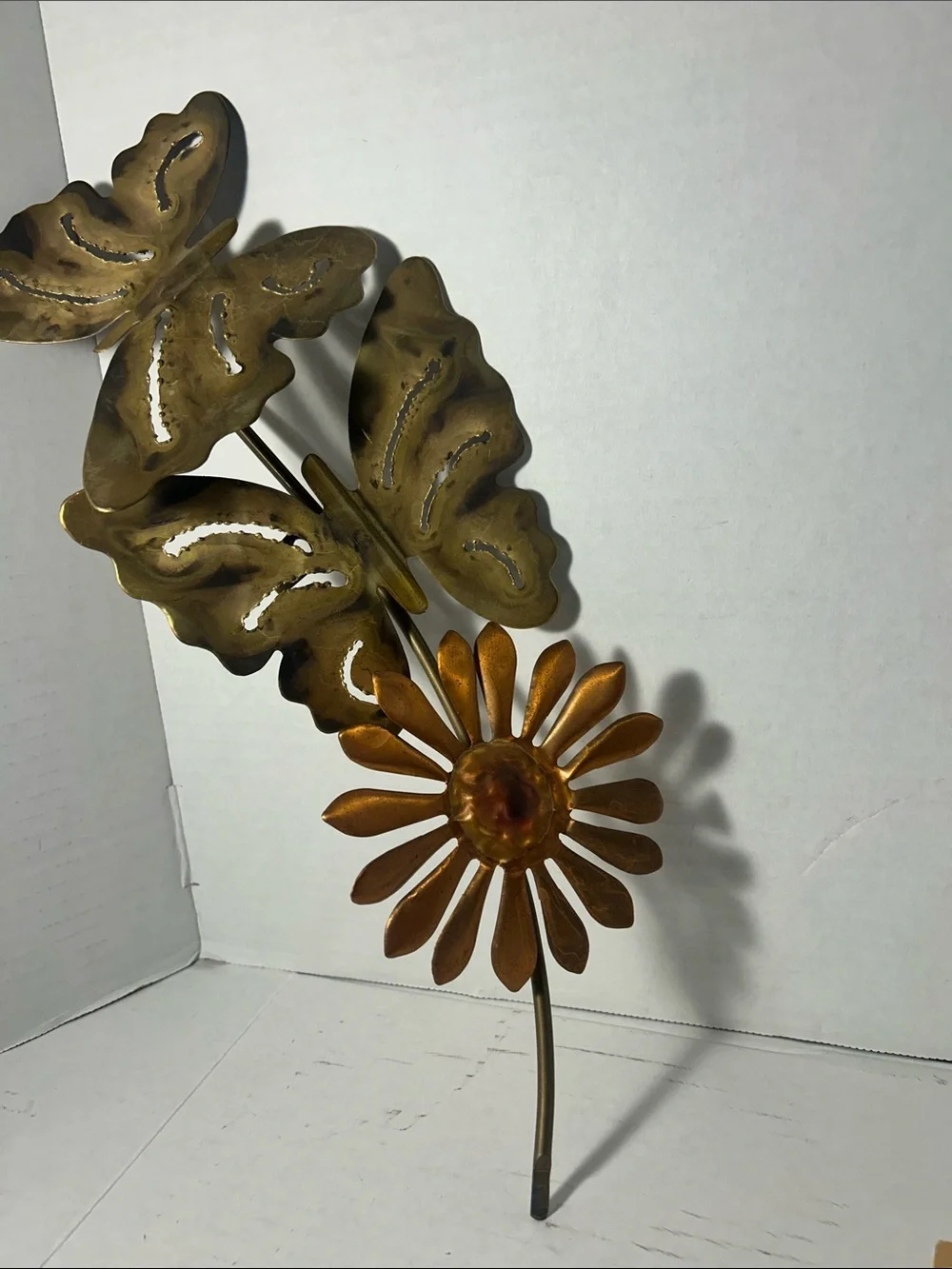 Home Interiors Gold and Bronze Metal Butterfly & Flower Wall Art